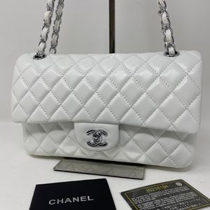 White chanel classic flap with silver hardware